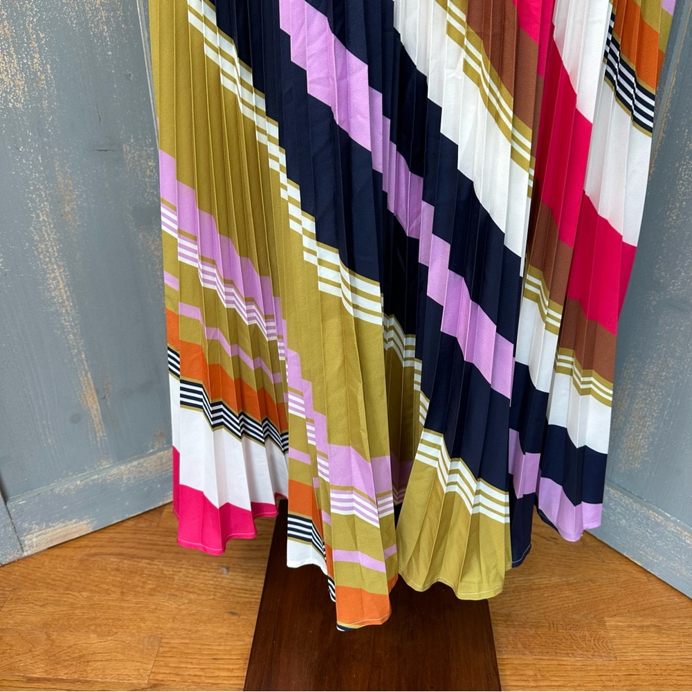 Pleated Chevron Midi Skirt in Multicolor Stripe - Picture 6 of 14